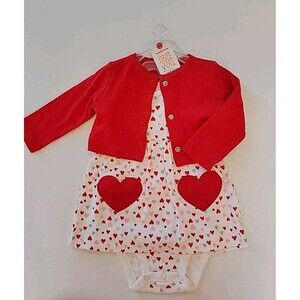 Carter's Just One You Hearts 2 pc White/Red Dress Cardi Set Size 6  months NWT